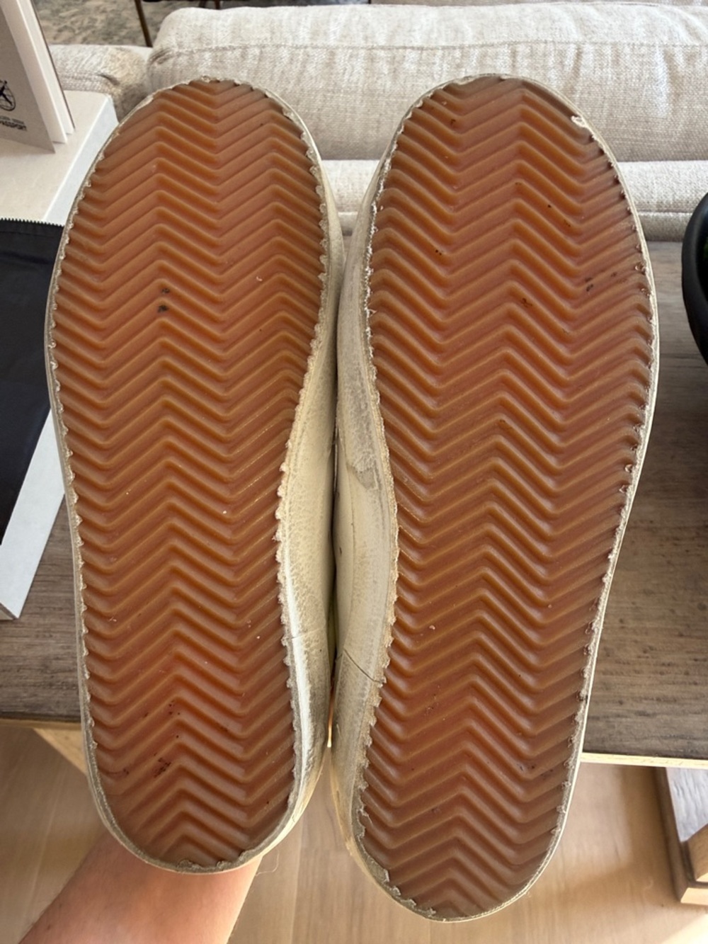 EUC Golden Goose White Leather Sneakers with Tan Suede Star and Patterned Laces - Picture 3 of 4